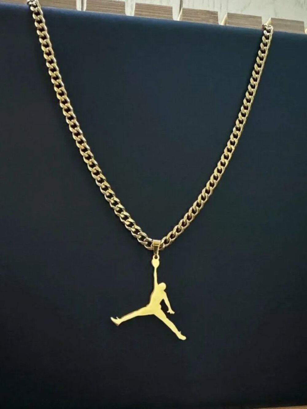 Jordan Necklace - Jordan Jumpman - 5mm Cuban - 22" Cuban Chain - Gold - Y2K
